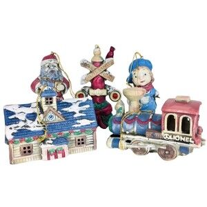 Vintage Lionel Train Ceramic Five Ornaments Locomotive Railroad Santa Conductor
